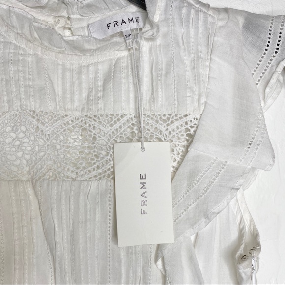 FRAME Pin-tuck Ruffle Crochet Lace Voile Dress S - Picture 10 of 15